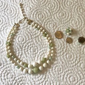 Vintage cream and mint bead double layer necklace